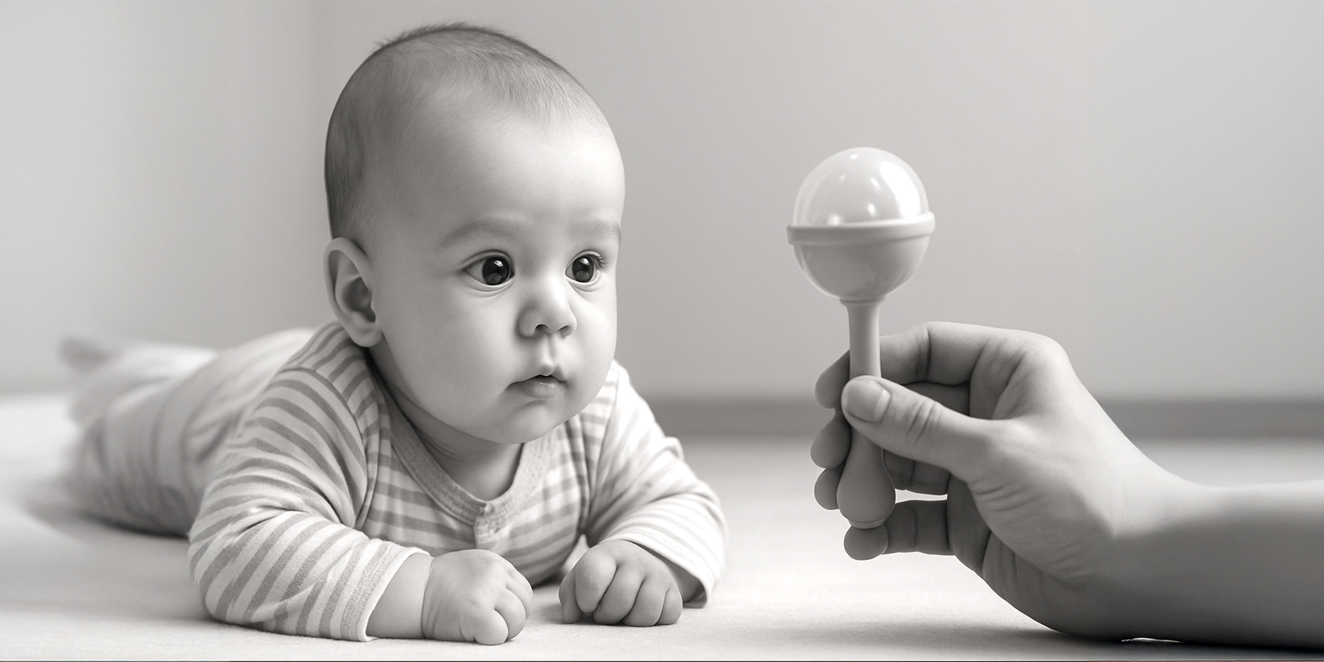 Noworodek patrzy na zabawkę